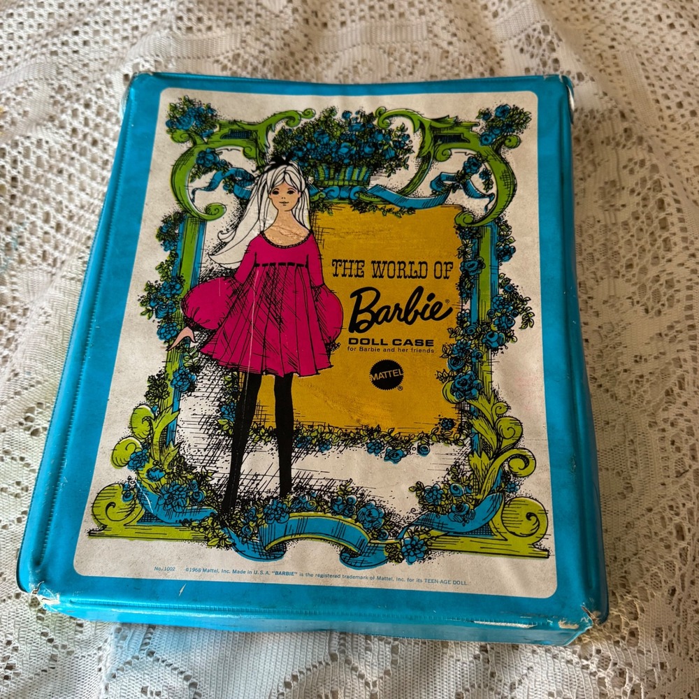 Vintage Barbie Doll Case Mattel 1969 Blue Green Carrying Storage Container